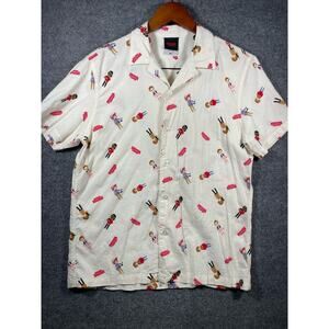 Stranger Things Button Up Shirt Men's Medium White Logo AOP Short Sleeve